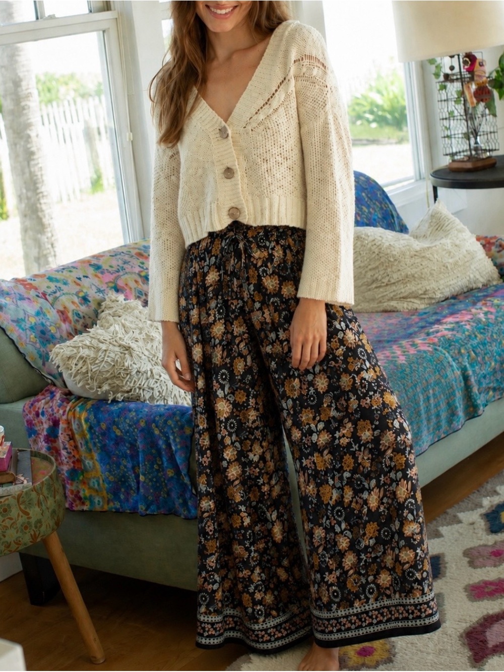 Natural Life Floral Wide Leg Palazzo Pants 
Small Boho Minimalist  Lagenlook